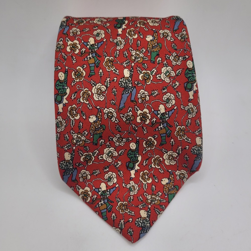 Salvatore Ferragamo Tie Red Silk Novelty Abstract Whimsical Designer Quirky